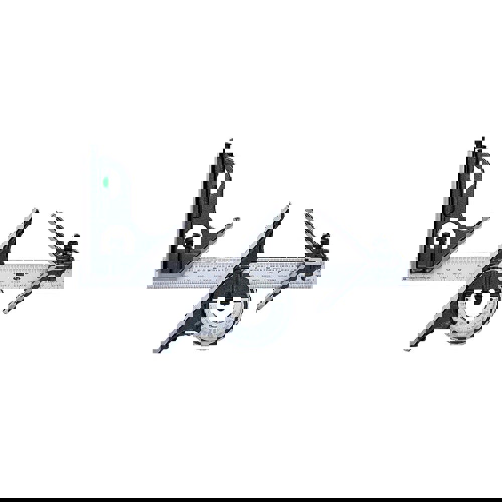 Combination Square Sets; Number of Pieces: 4 ; Blade Length (Inch): 12 ; Blade Length (Decimal Inch): 12.0000 ; Graduation Style: Inch ; Graduation (Inch): 1/8; 1/16 (Face); 1/32; 1/64 ; Head Type: Center; Protractor; Square